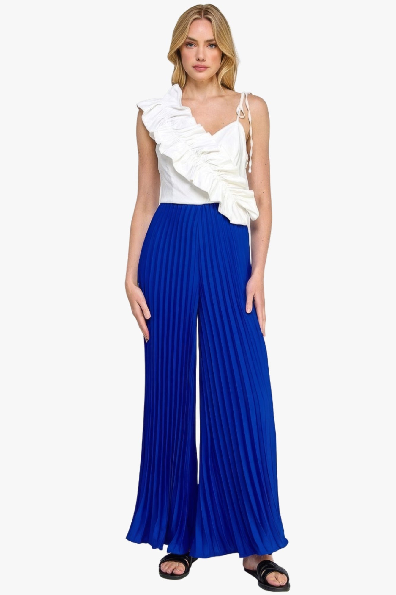 Cami Asymmetrical Ruffle Detail Pleated Bottom Jumpsuit