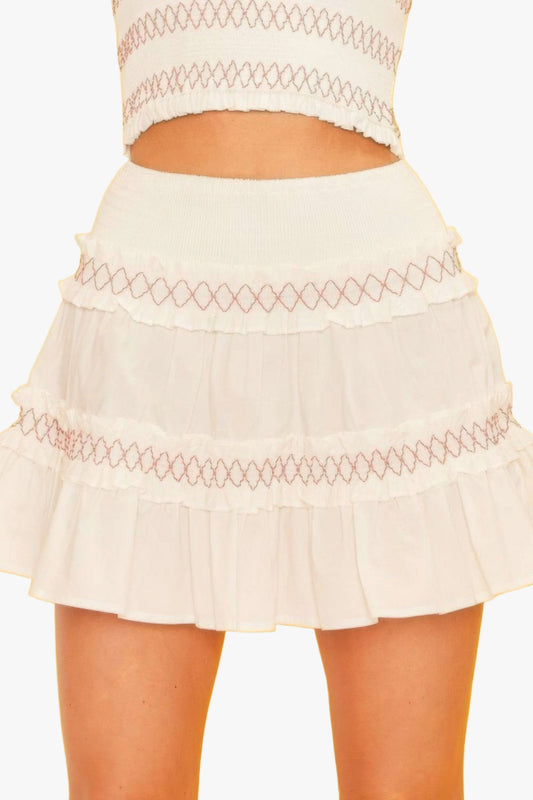 Waist Smocking Ruffle And Shirring Mini Skirt