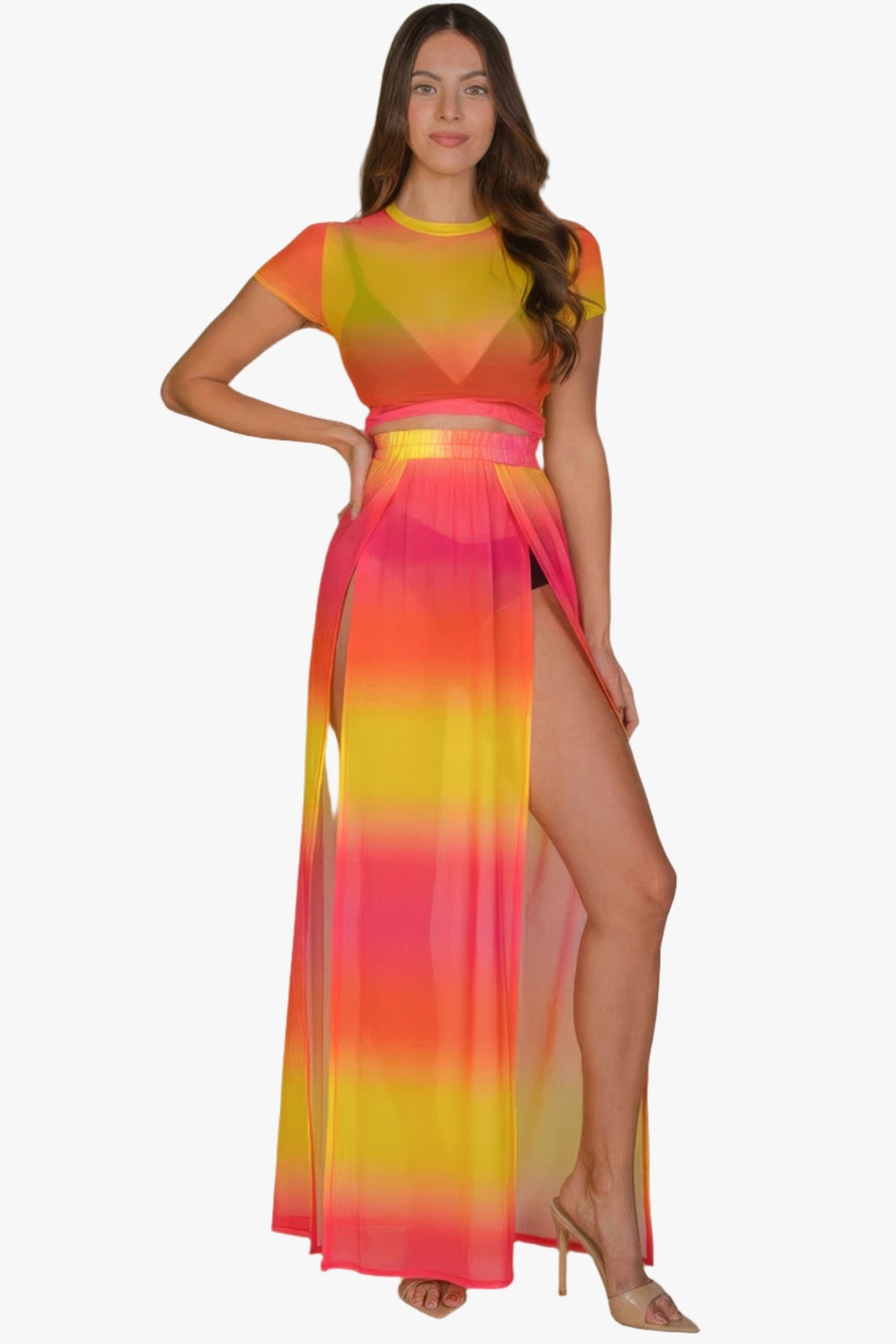 High Split Mesh Sheer Maxi Skirt