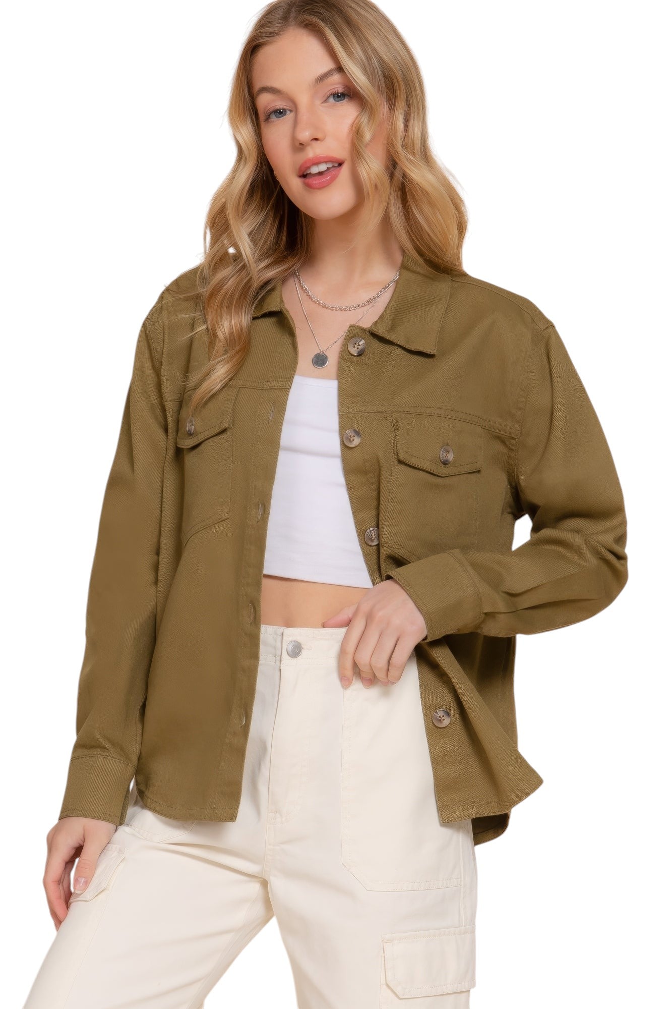 Button Down Cotton Denim Shacket