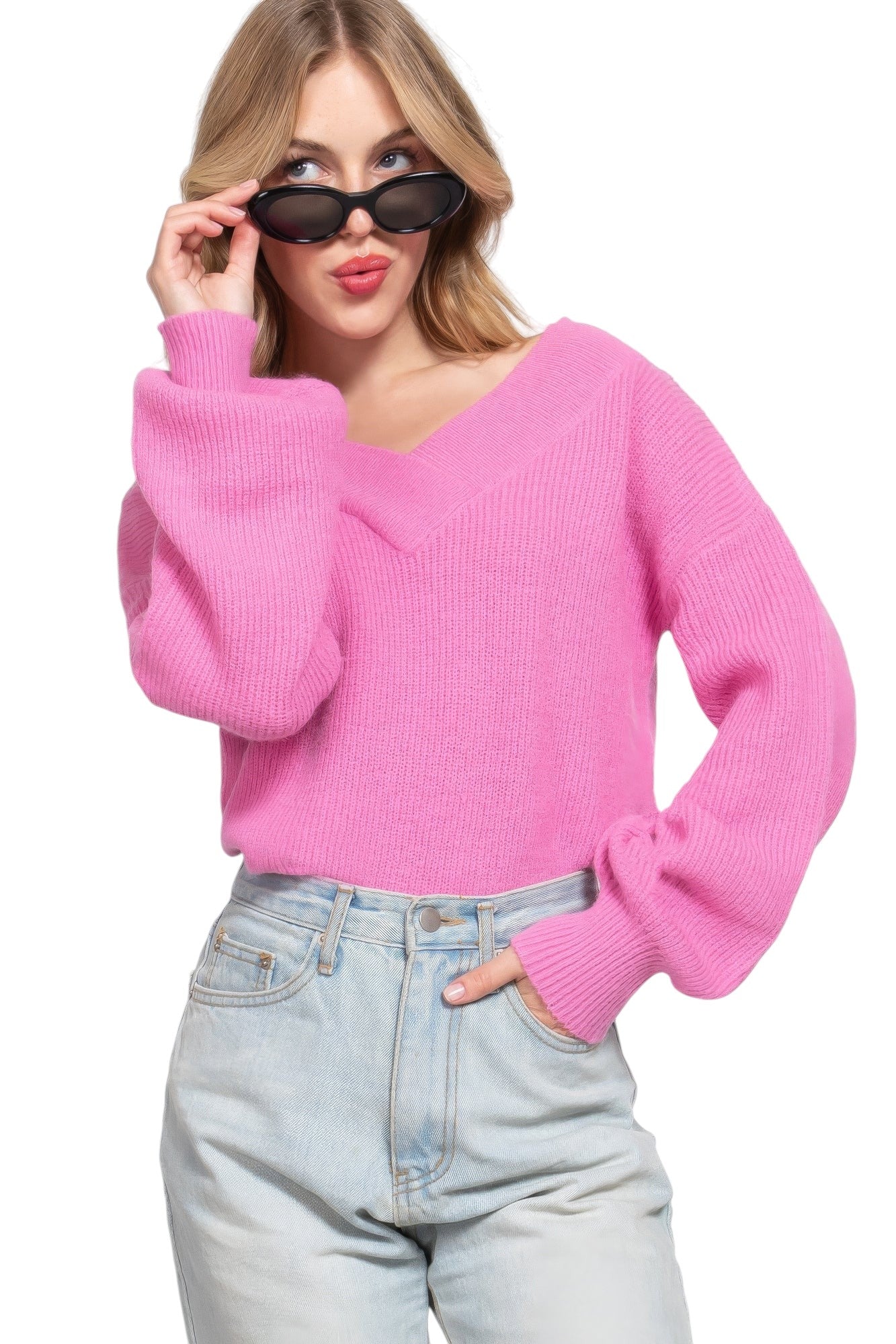 Long Slv Double V-neck Sweater