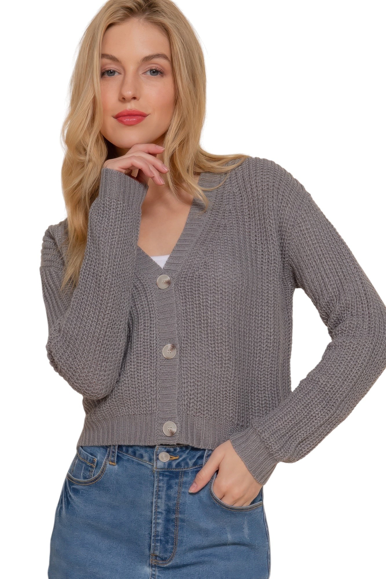 Long slv v-neck sweater cardigan