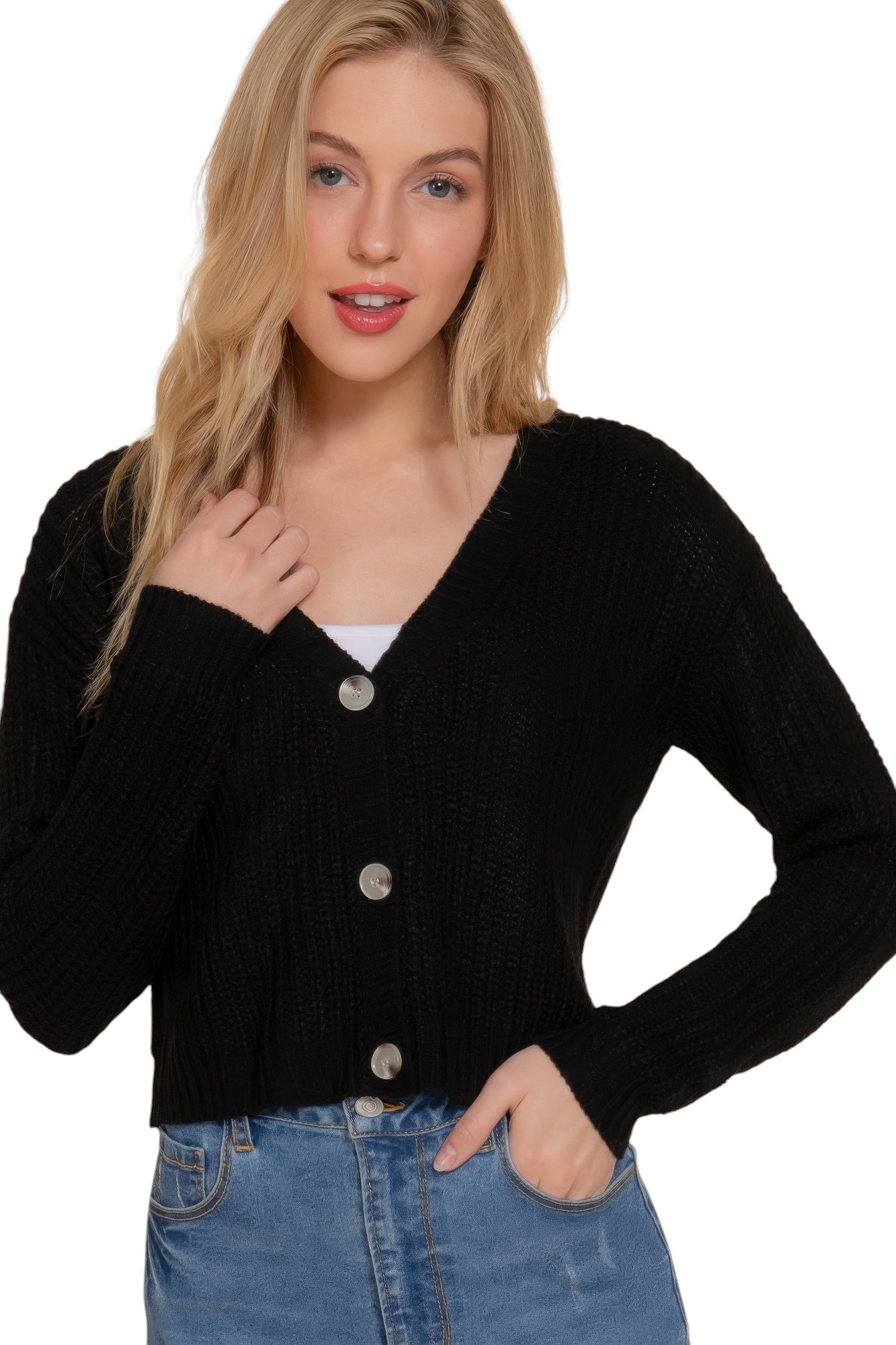 Long slv v-neck sweater cardigan