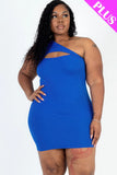 Plus Size Ribbed One Shoulder Cutout Front Casual Mini Bodycon Dress