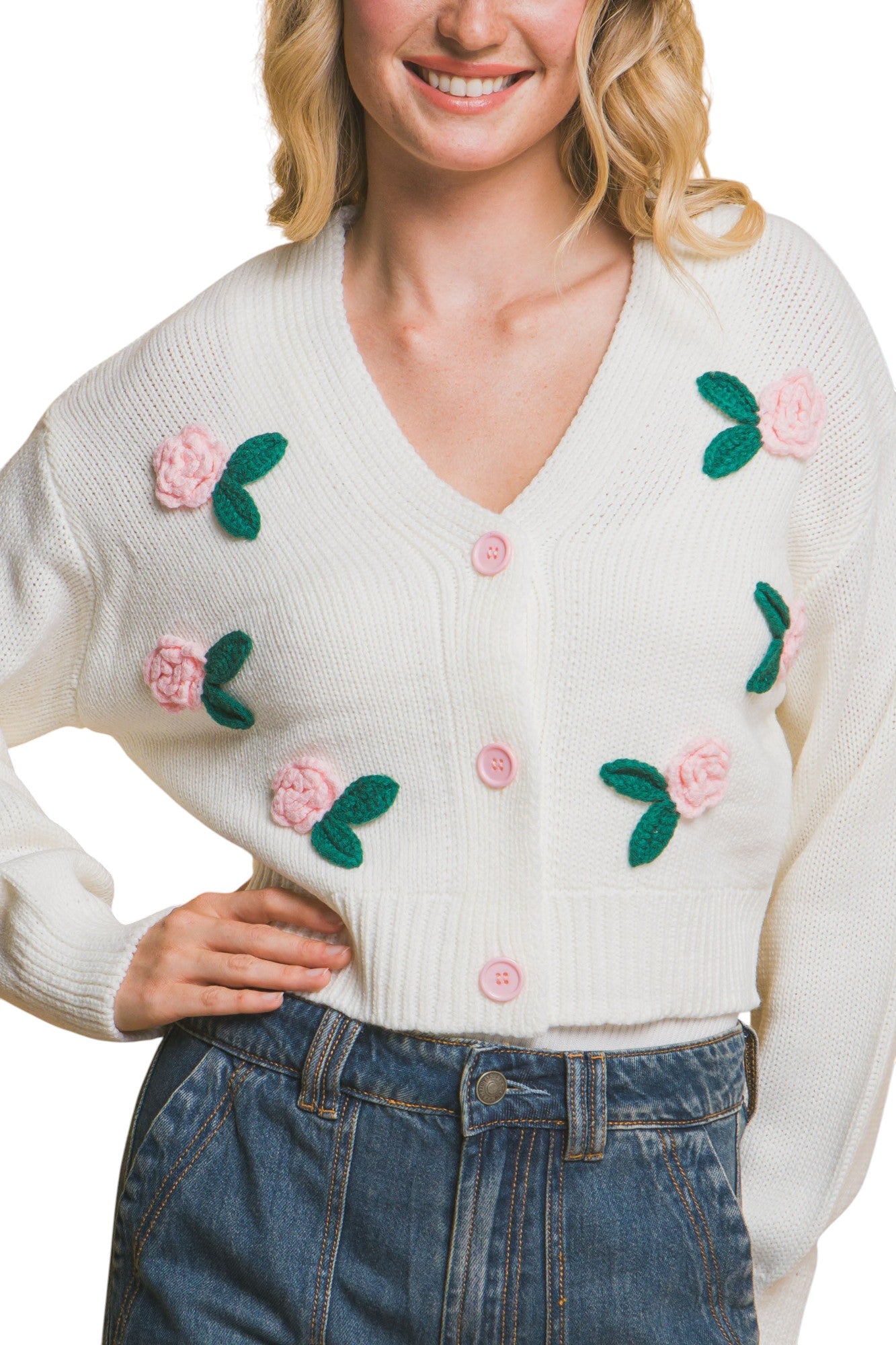 Mid cropped flower cardigan