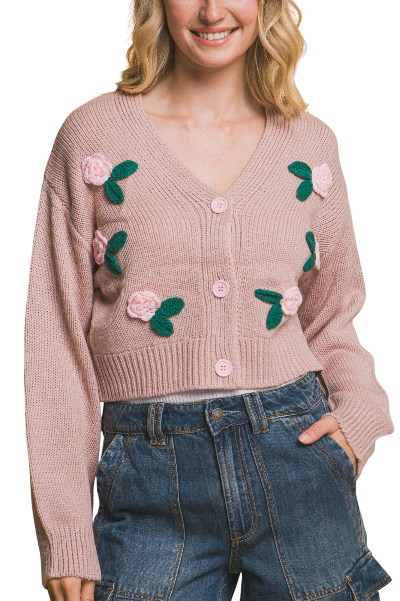 Mid cropped flower cardigan