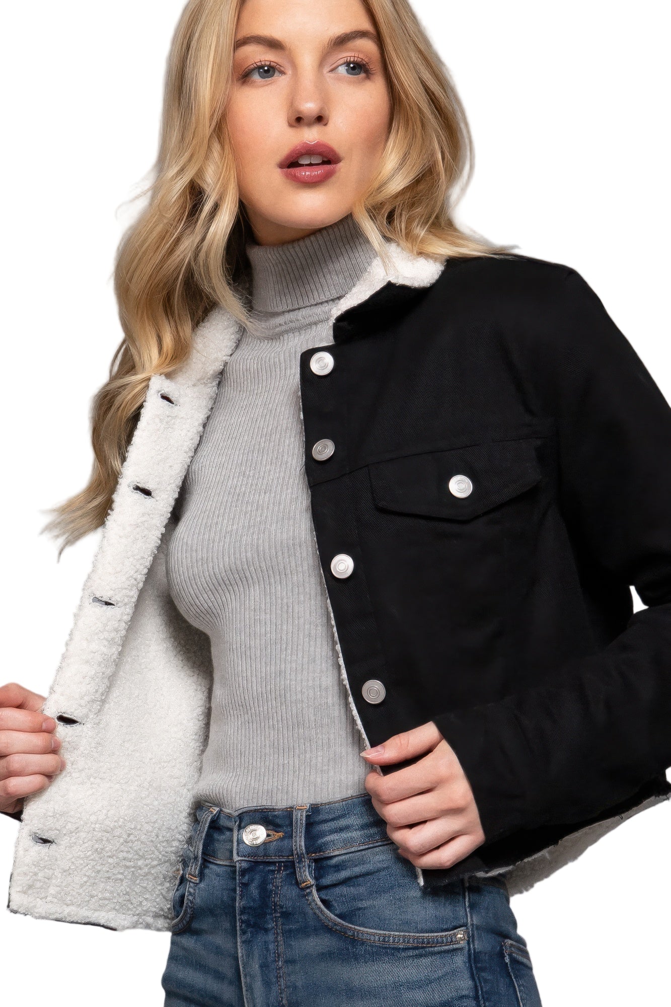 Button Closure Sherpa-lined Twill Jacket