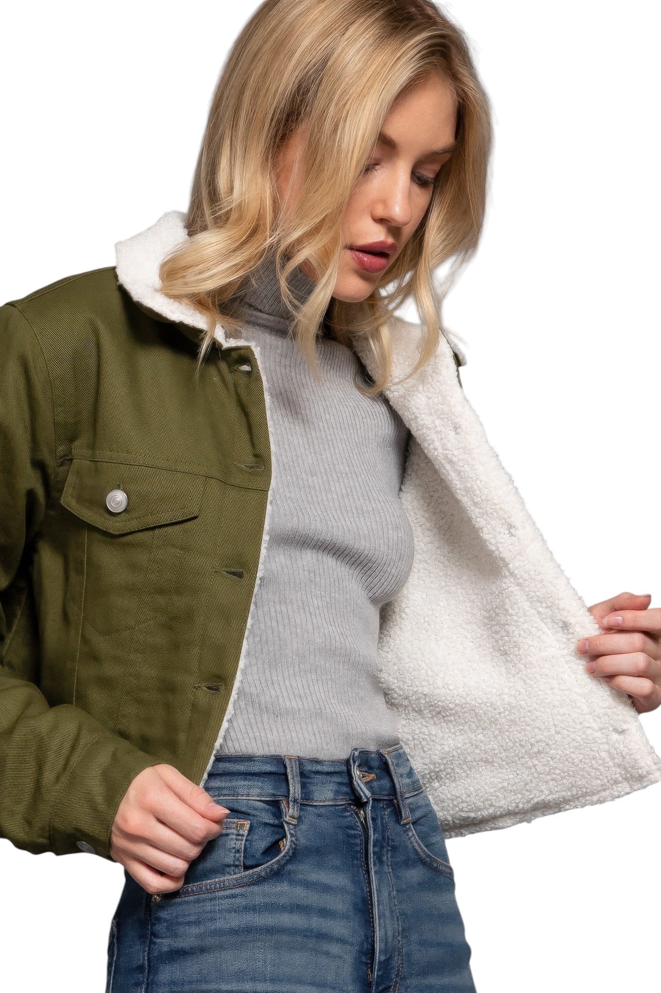 Button Closure Sherpa-lined Twill Jacket