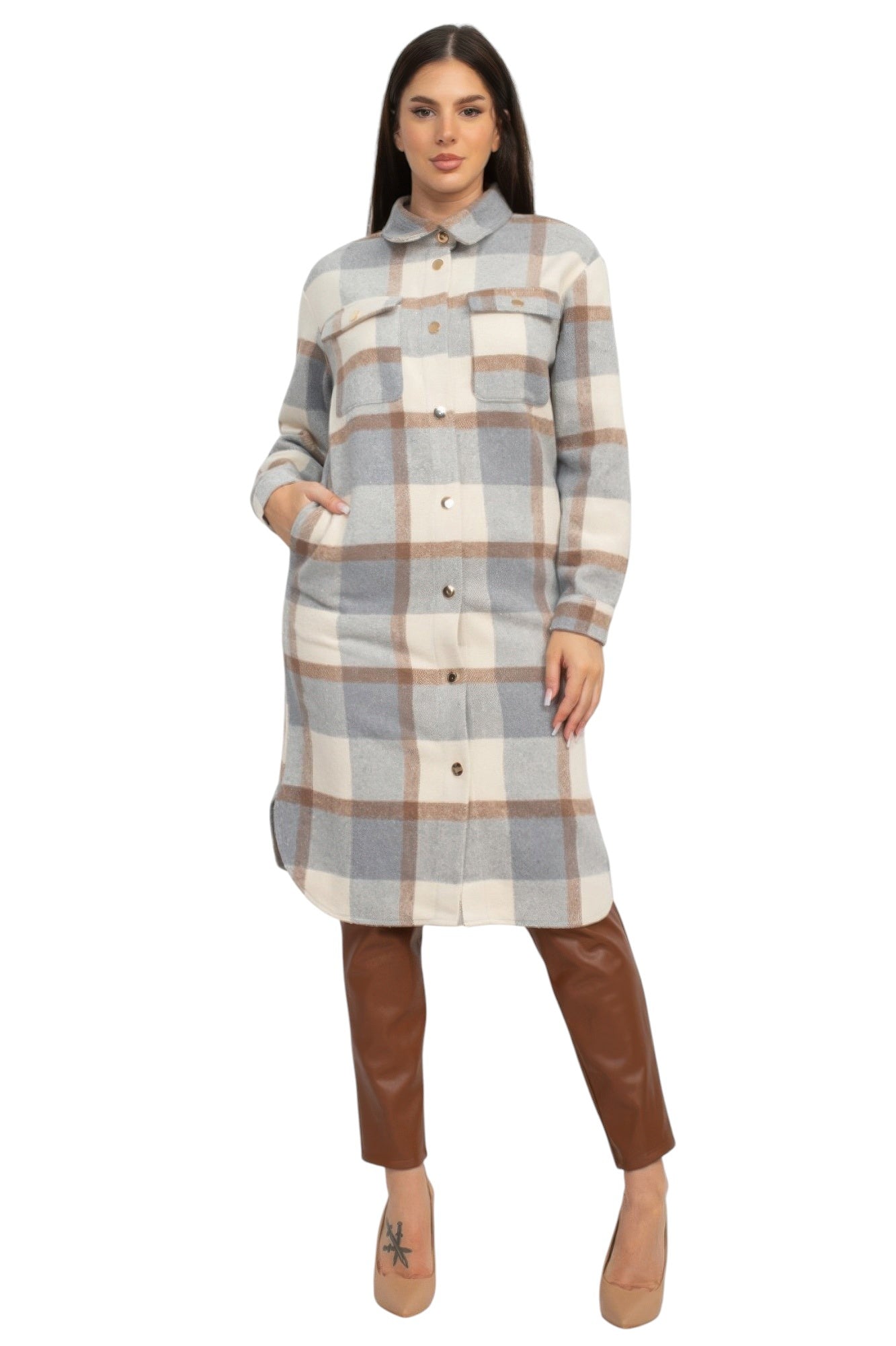 Plaid Buttoned Shacket Coat