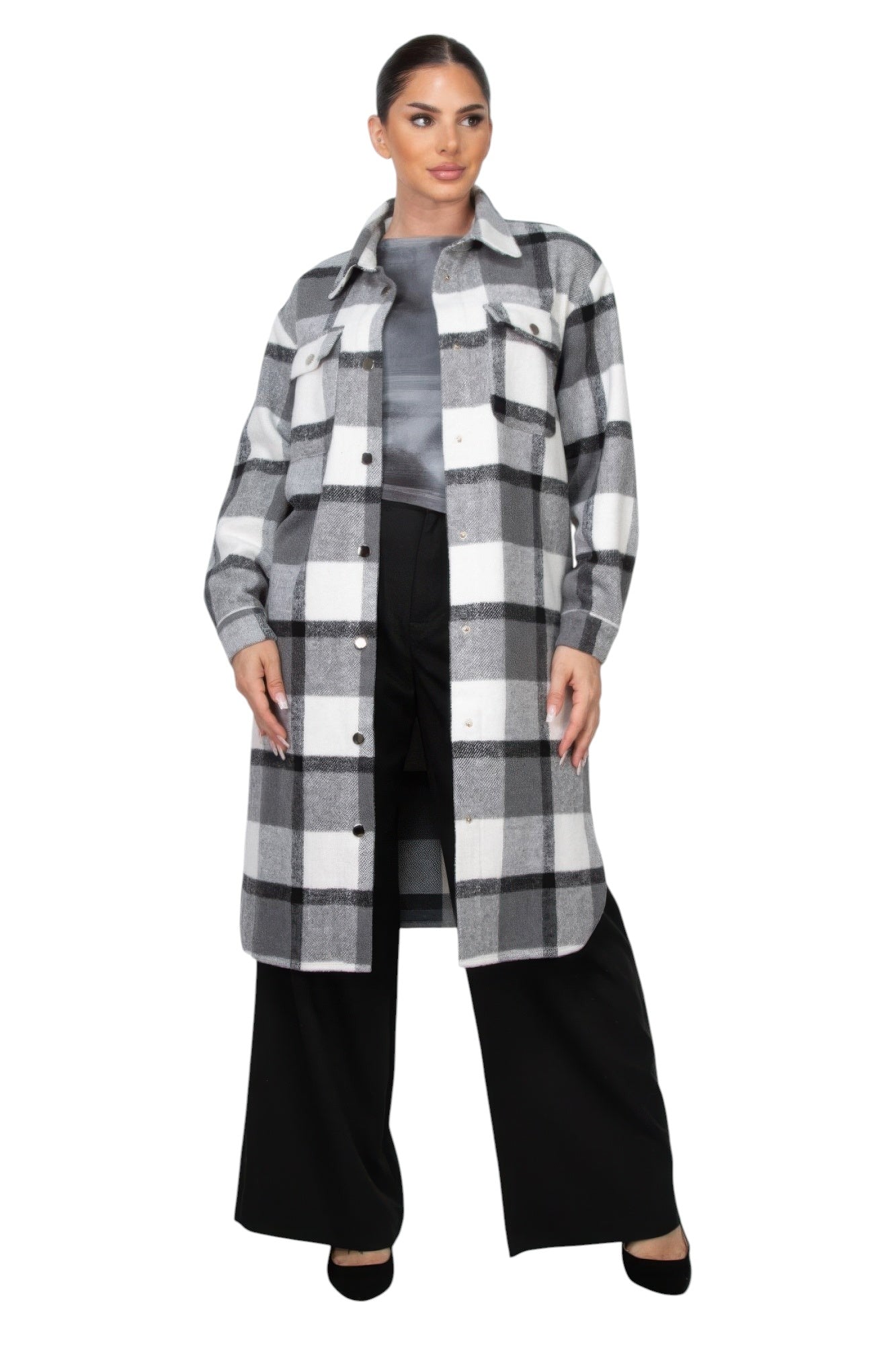 Plaid Buttoned Shacket Coat