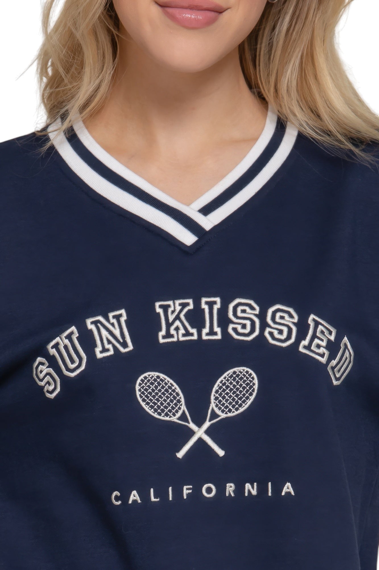 Long slv v-neck embroidered sweatshirt