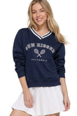 Long slv v-neck embroidered sweatshirt