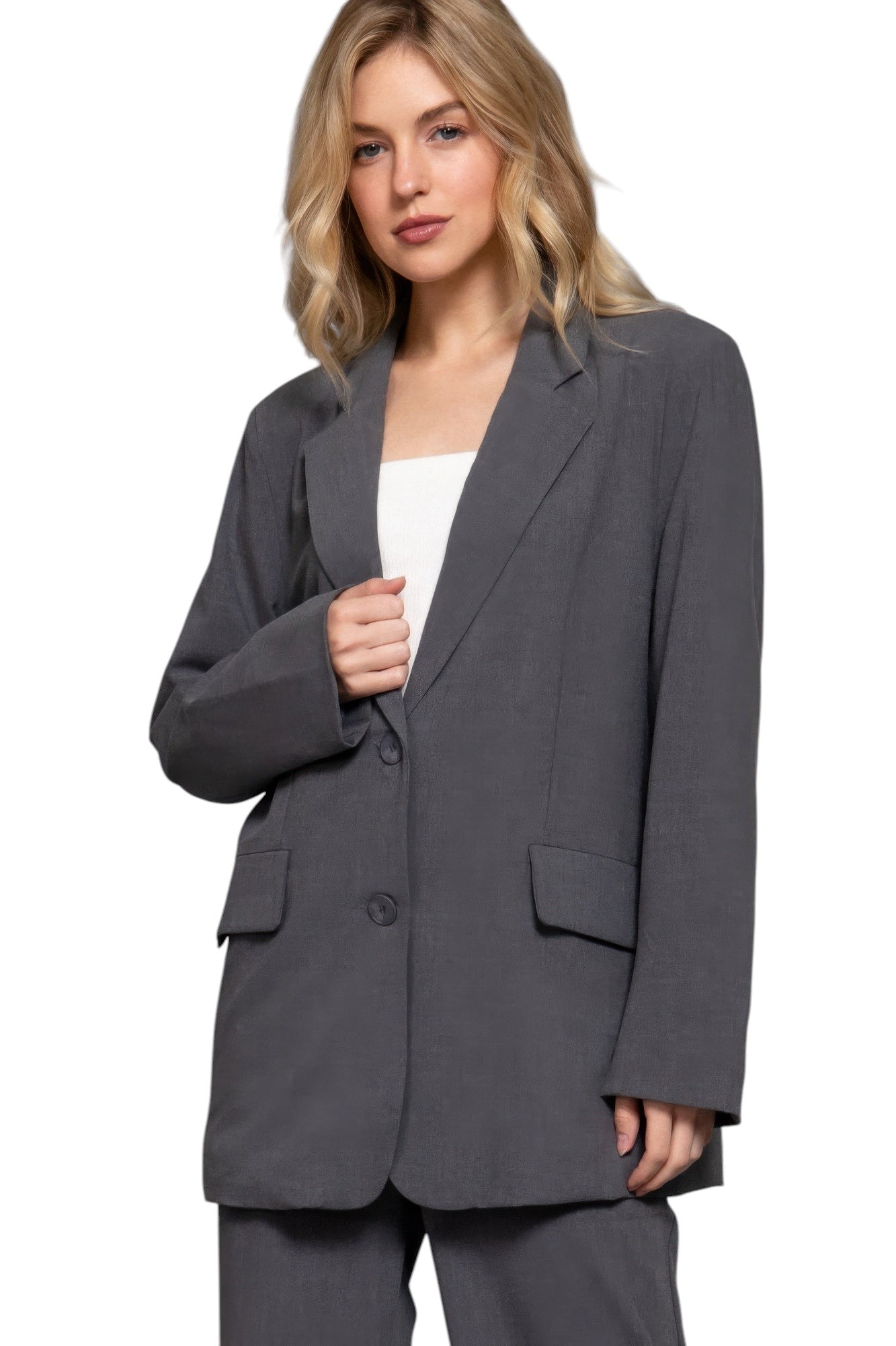 Long slv front button closure blazer