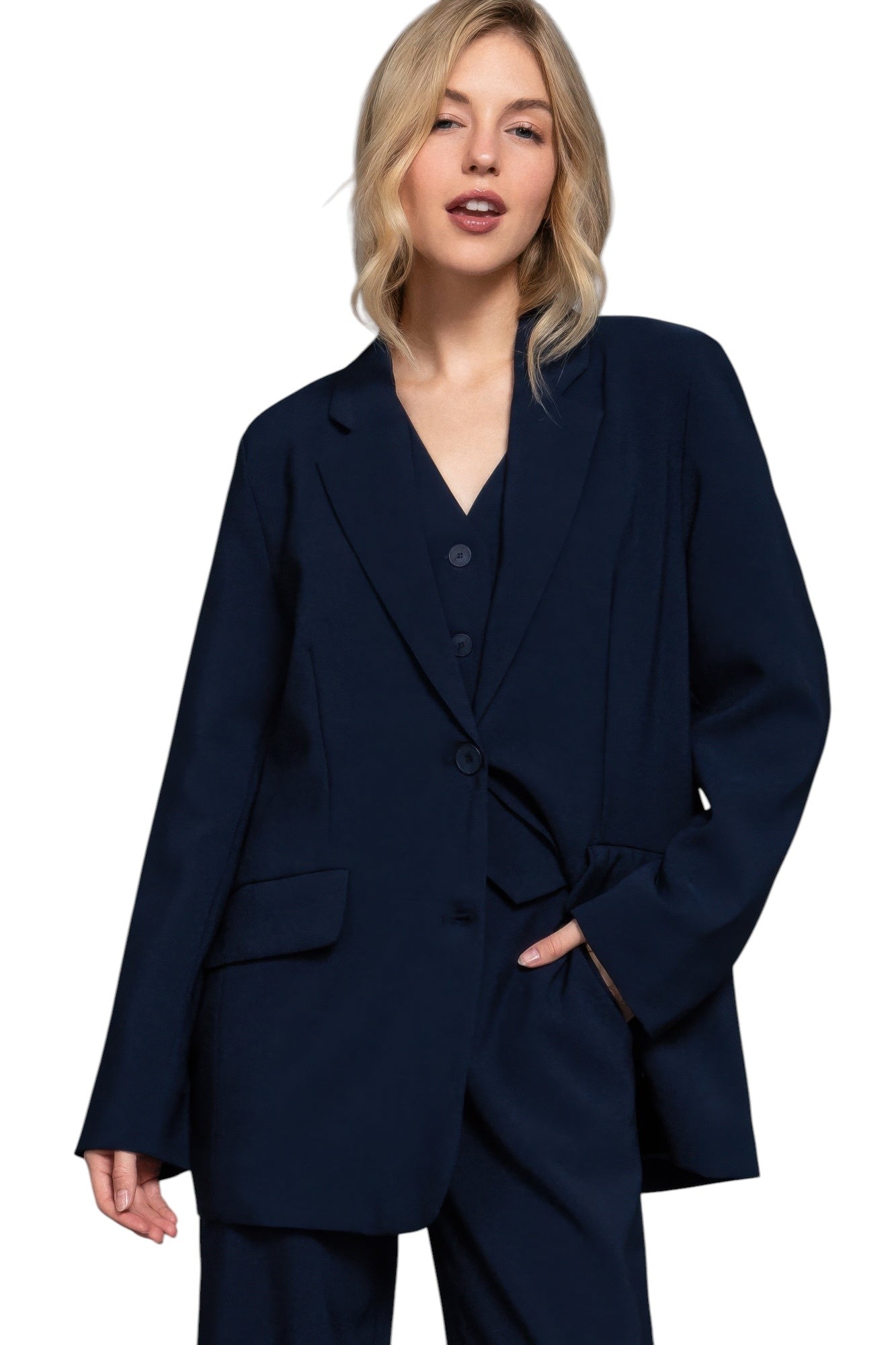 Long slv front button closure blazer
