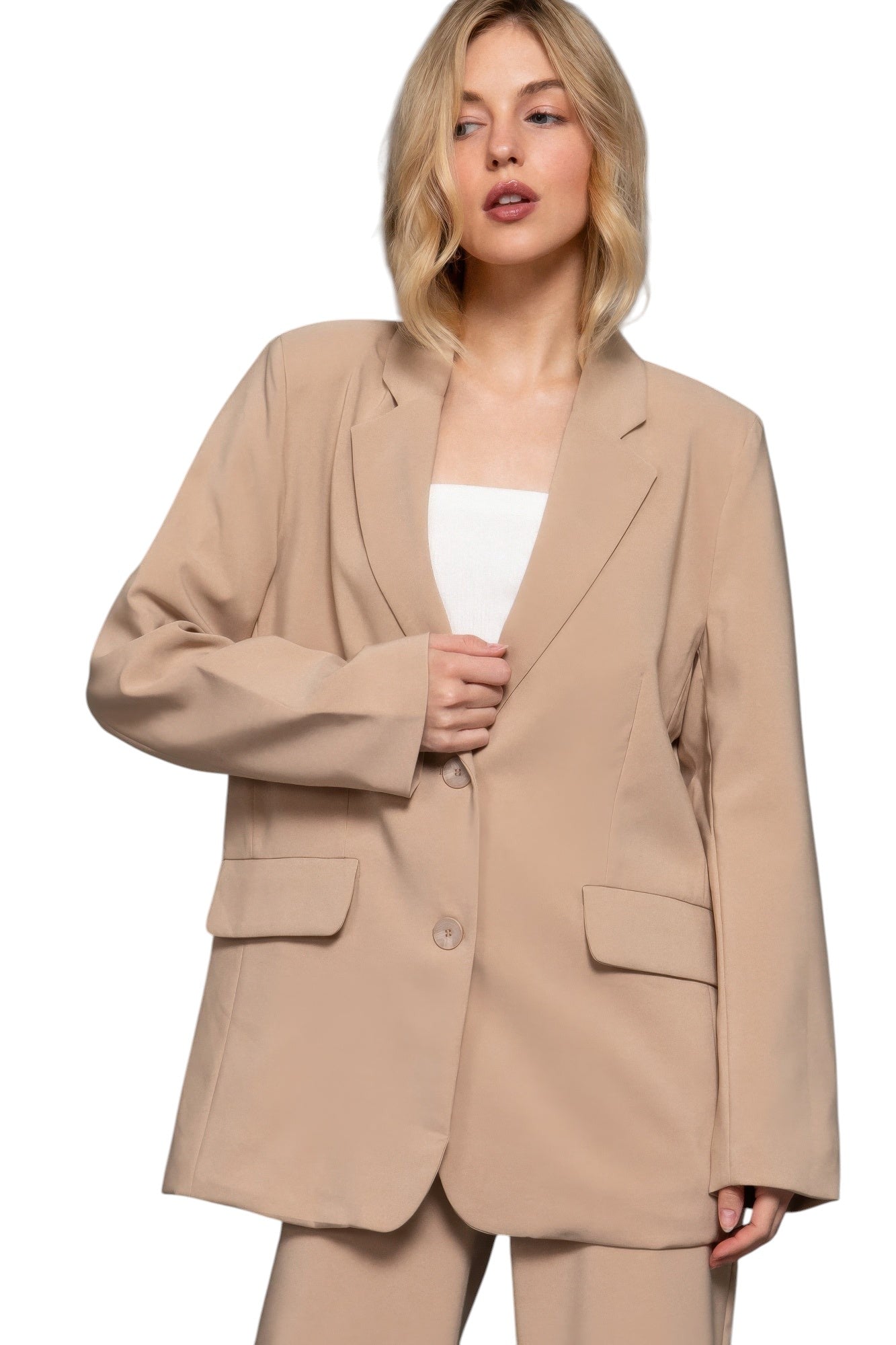 Long slv front button closure blazer