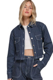 Button Down Stripe Denim Short Jacket