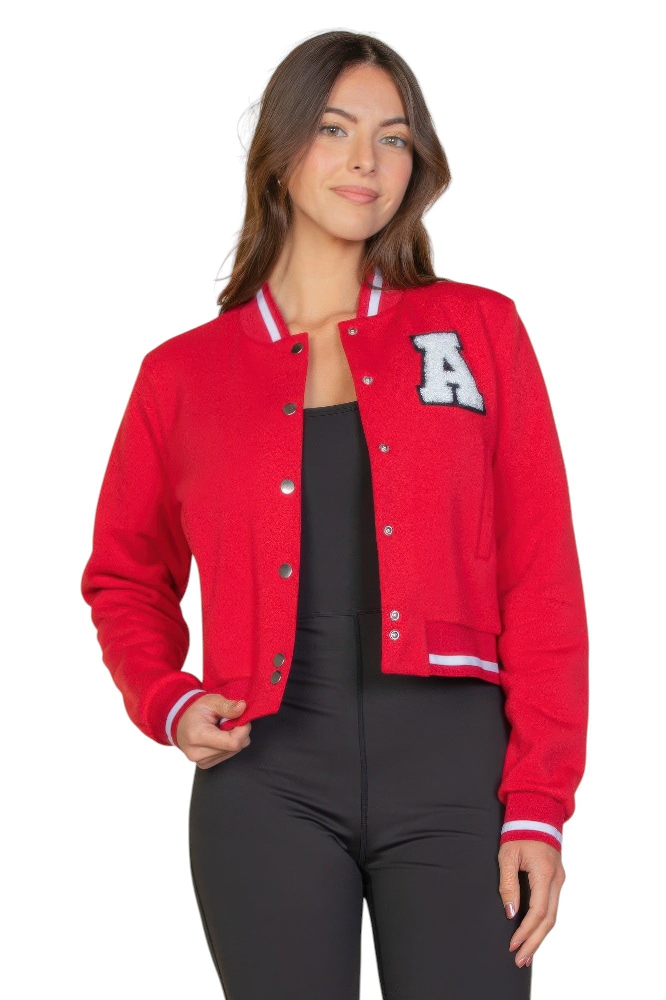 Ezwear Letter Patched Crop Varsity Jacket