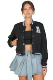 Ezwear Letter Patched Crop Varsity Jacket