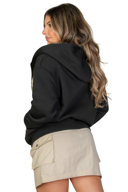 Graphic Drop Shoulder Zipper Up Hoodie