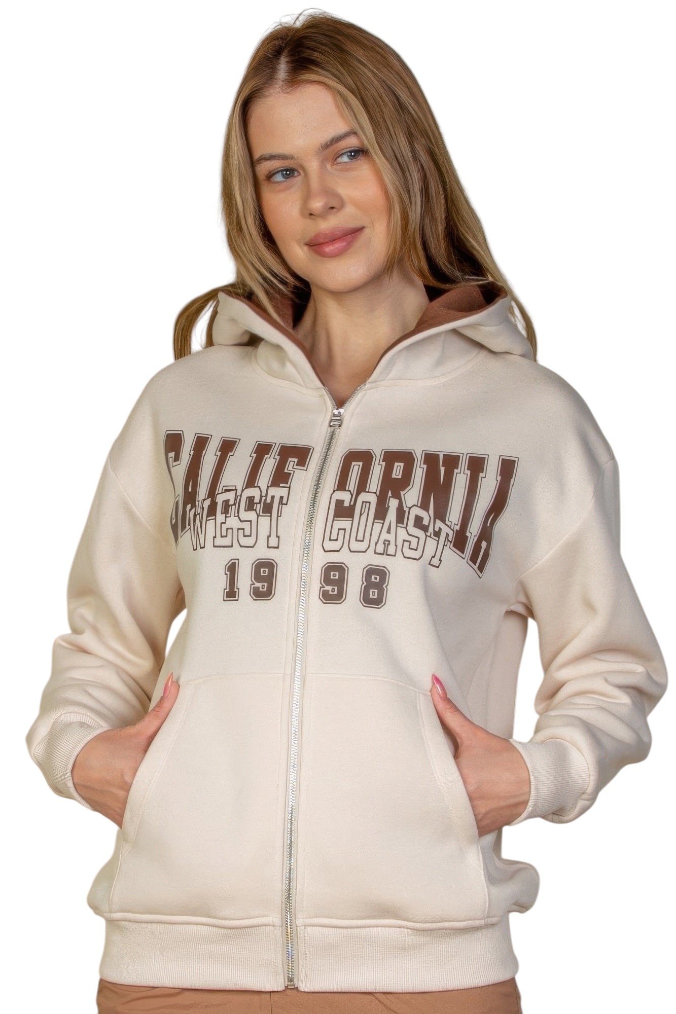 Graphic Drop Shoulder Zipper Up Hoodie