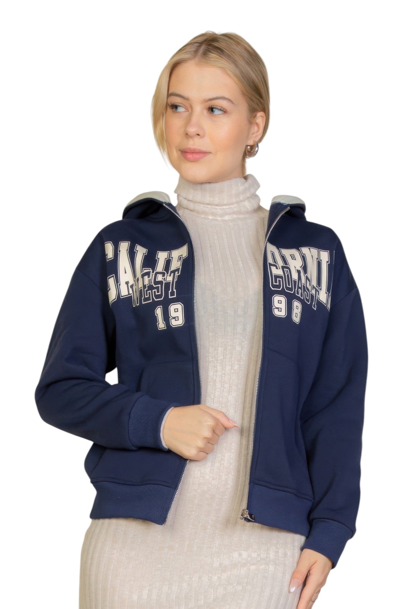 Graphic Drop Shoulder Zipper Up Hoodie