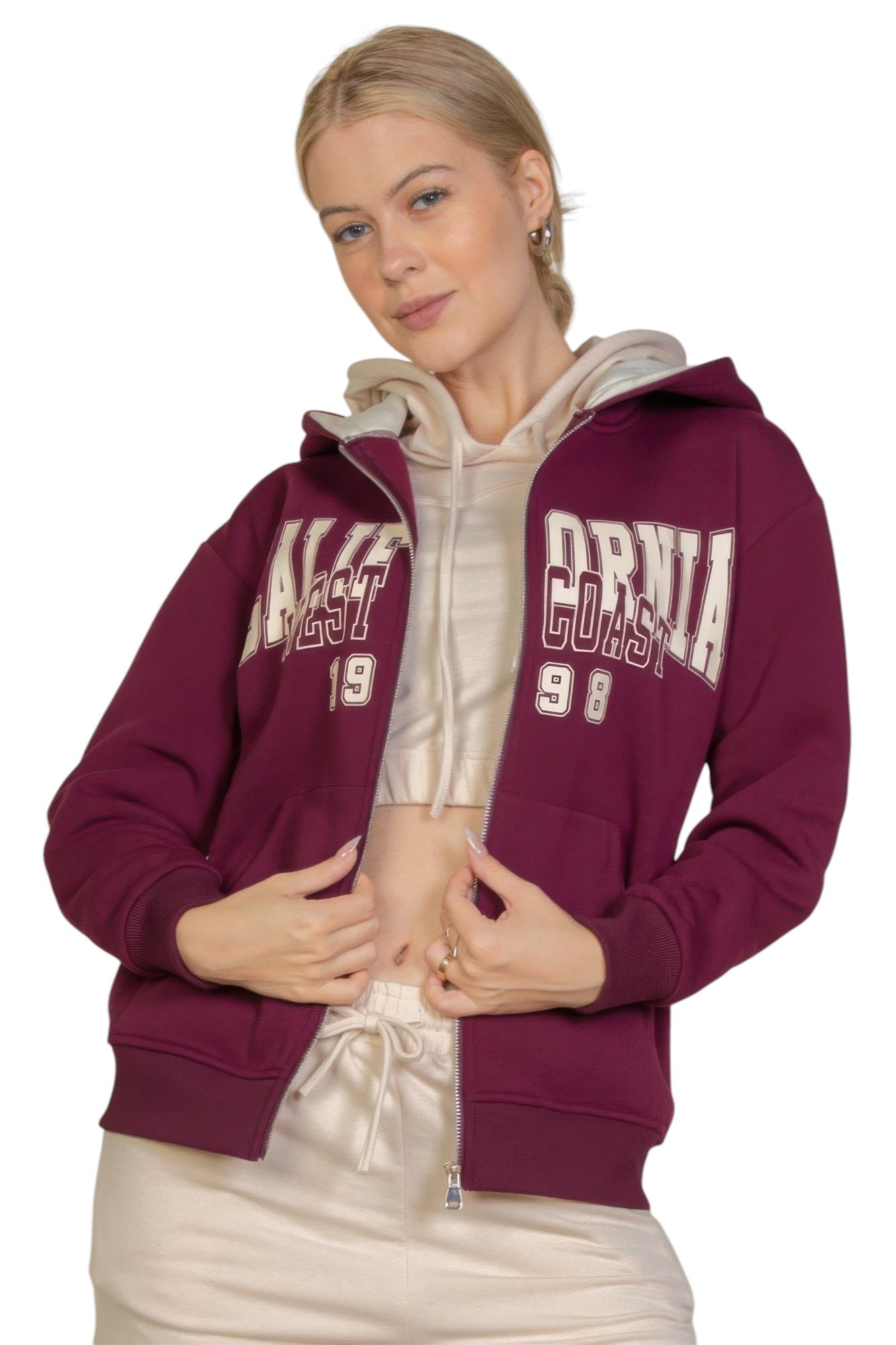 Graphic Drop Shoulder Zipper Up Hoodie