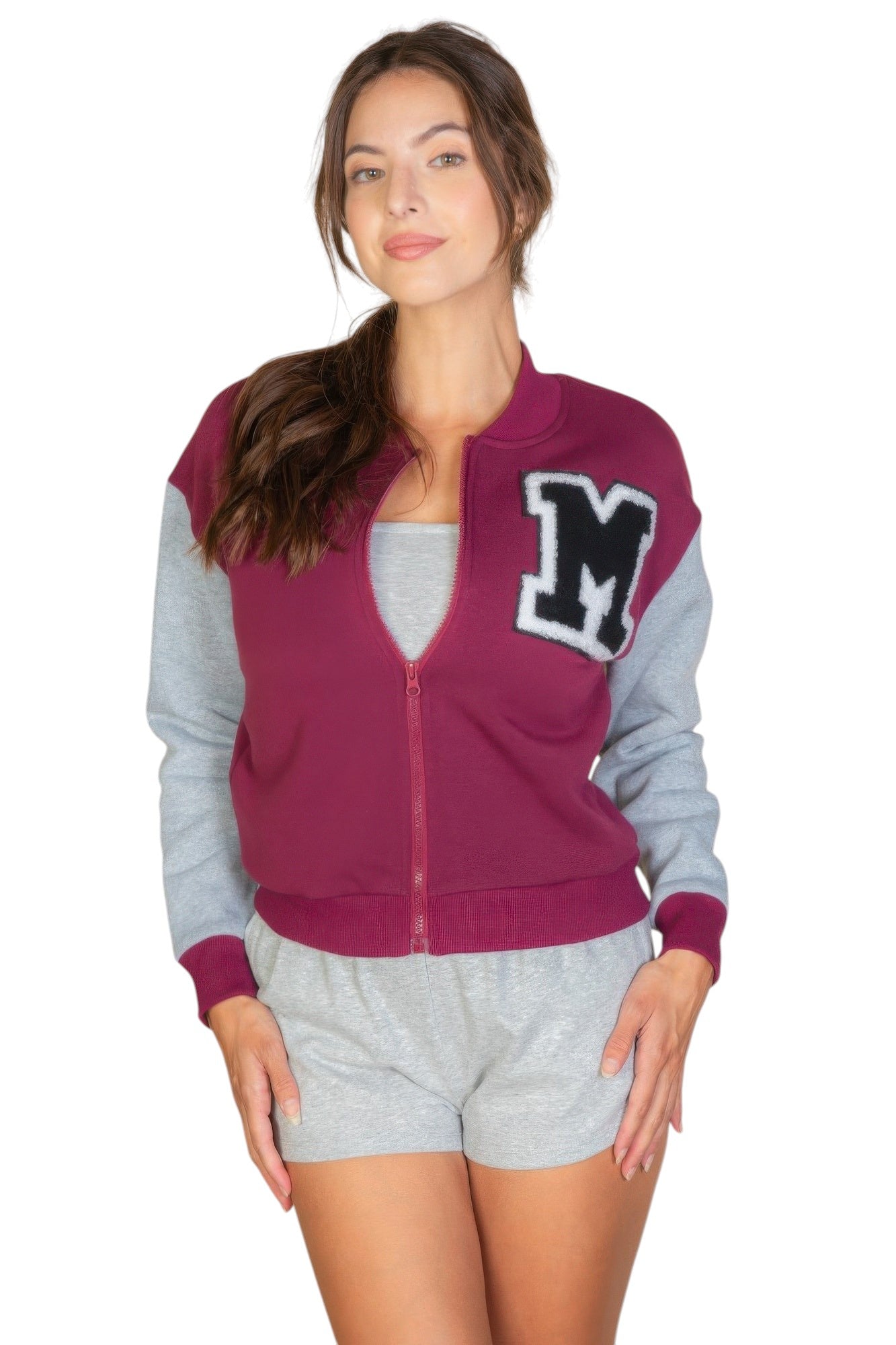 Letter Patched Striped Trim Varsity Jacket