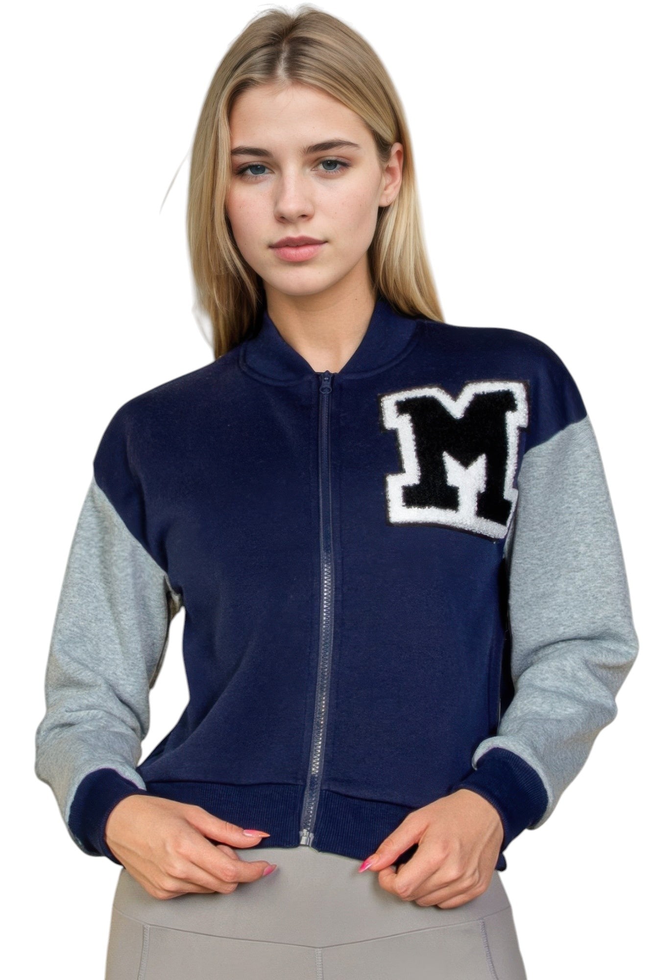 Letter Patched Striped Trim Varsity Jacket