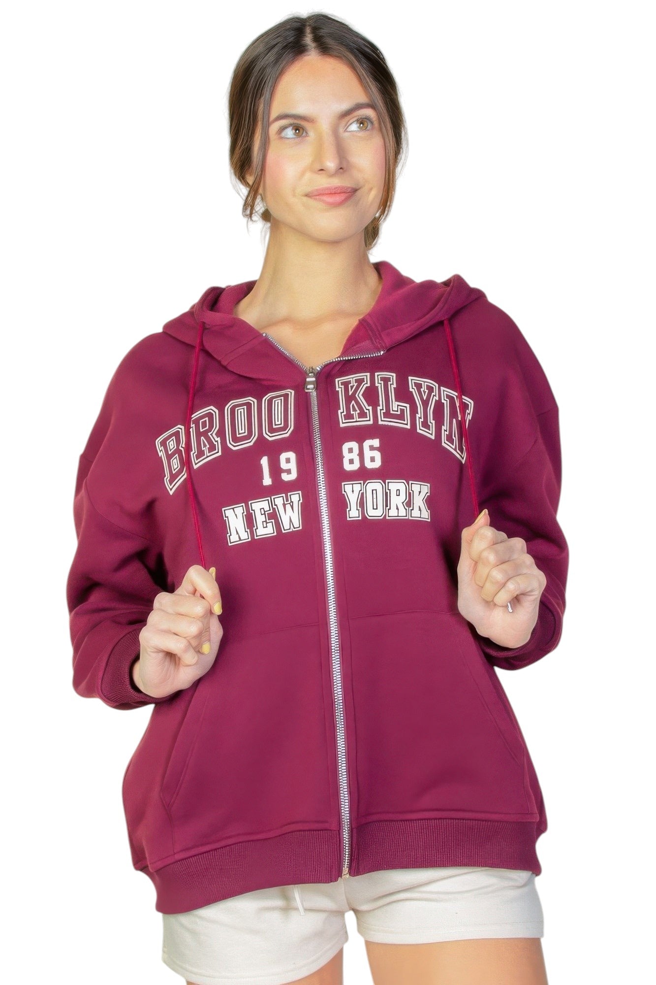 Graphic Drop Shoulder Zipper Up Hoodie