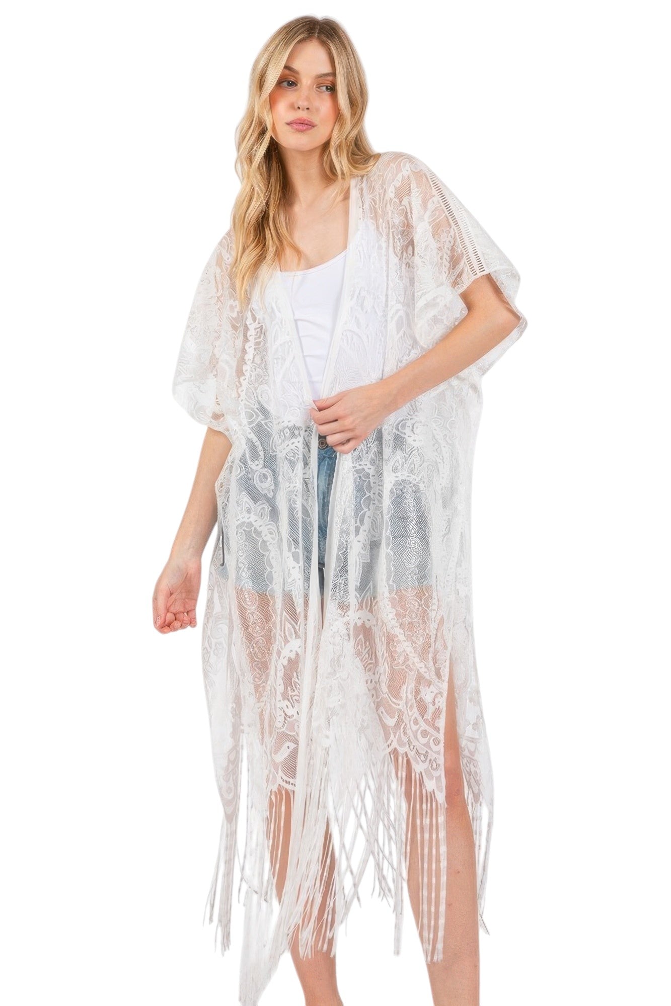 Elegant Lace Fringe Cover Up Kimono