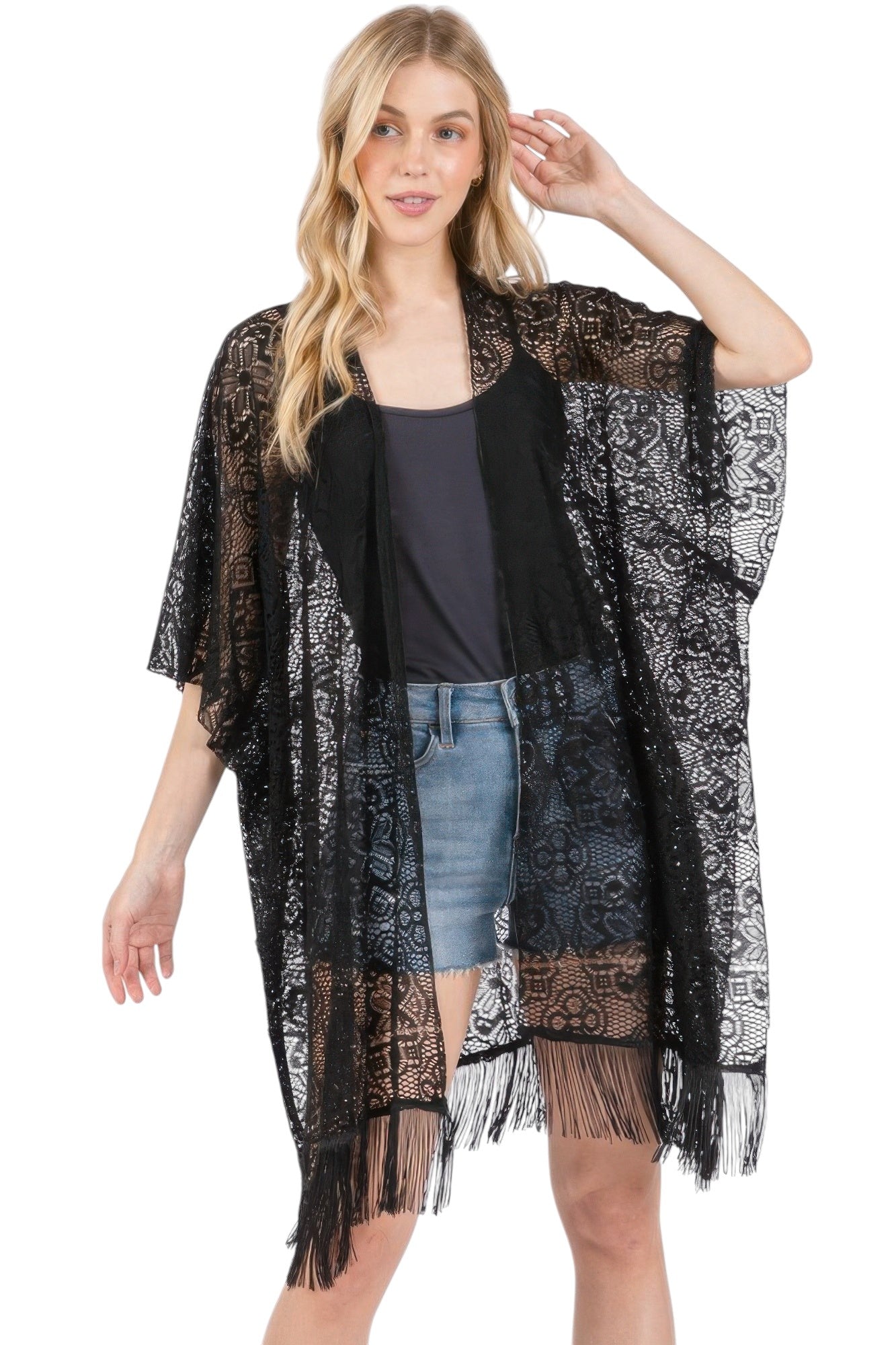 Flower Pattern Crochet Lace Tassel Cover Up