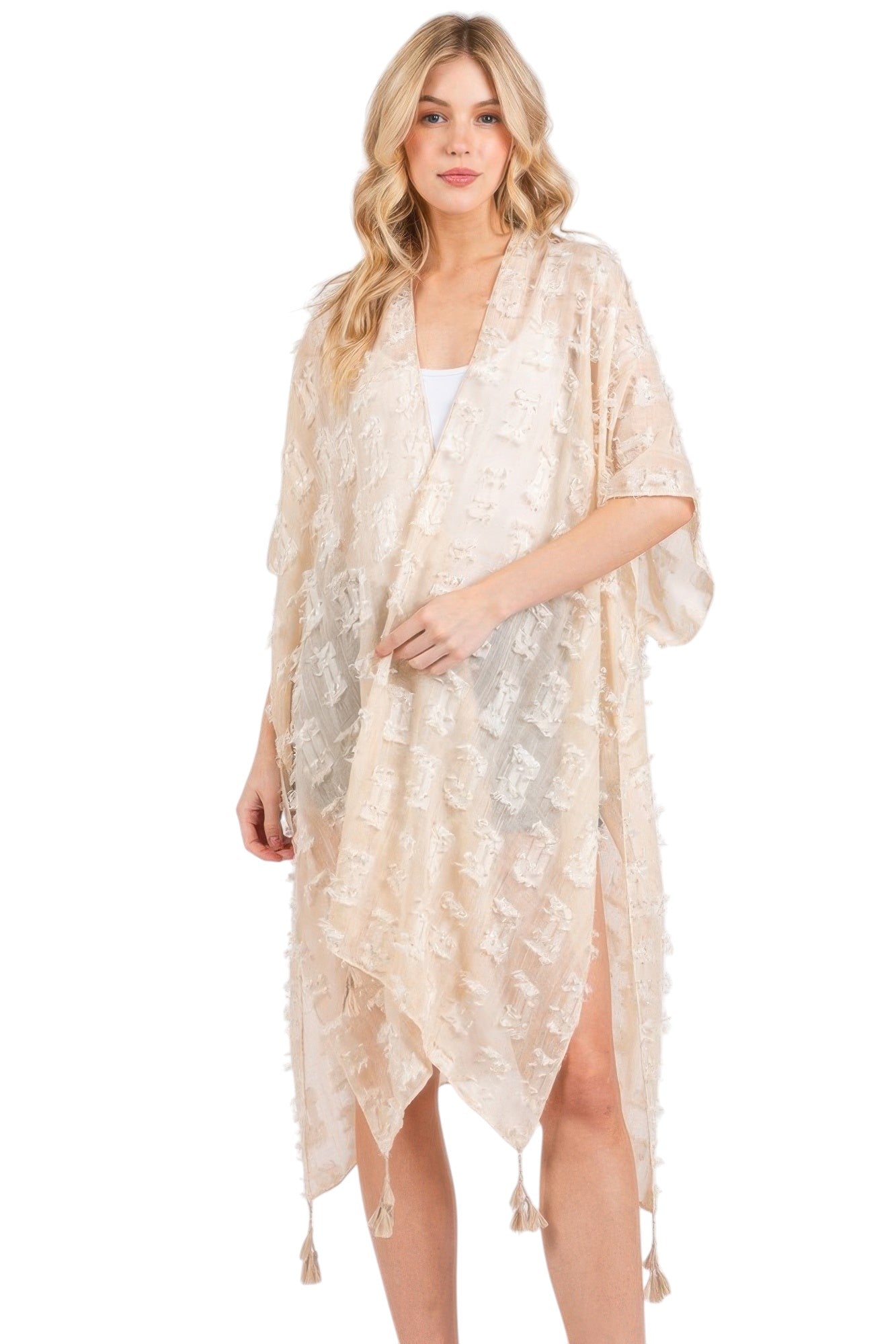 Distressed Pattern Tassel Kimono