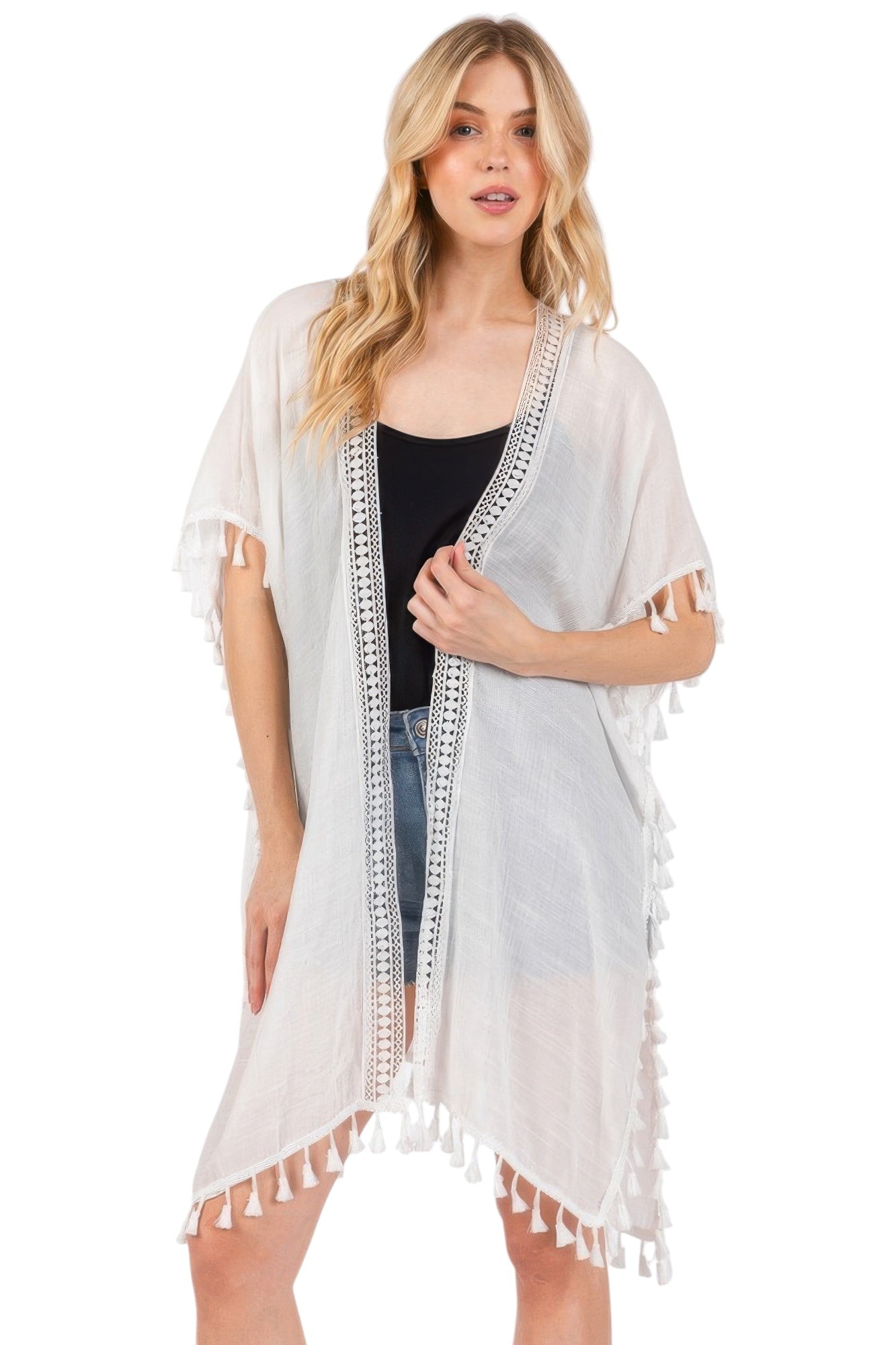Crochet And Tassel Trim Cover Up
