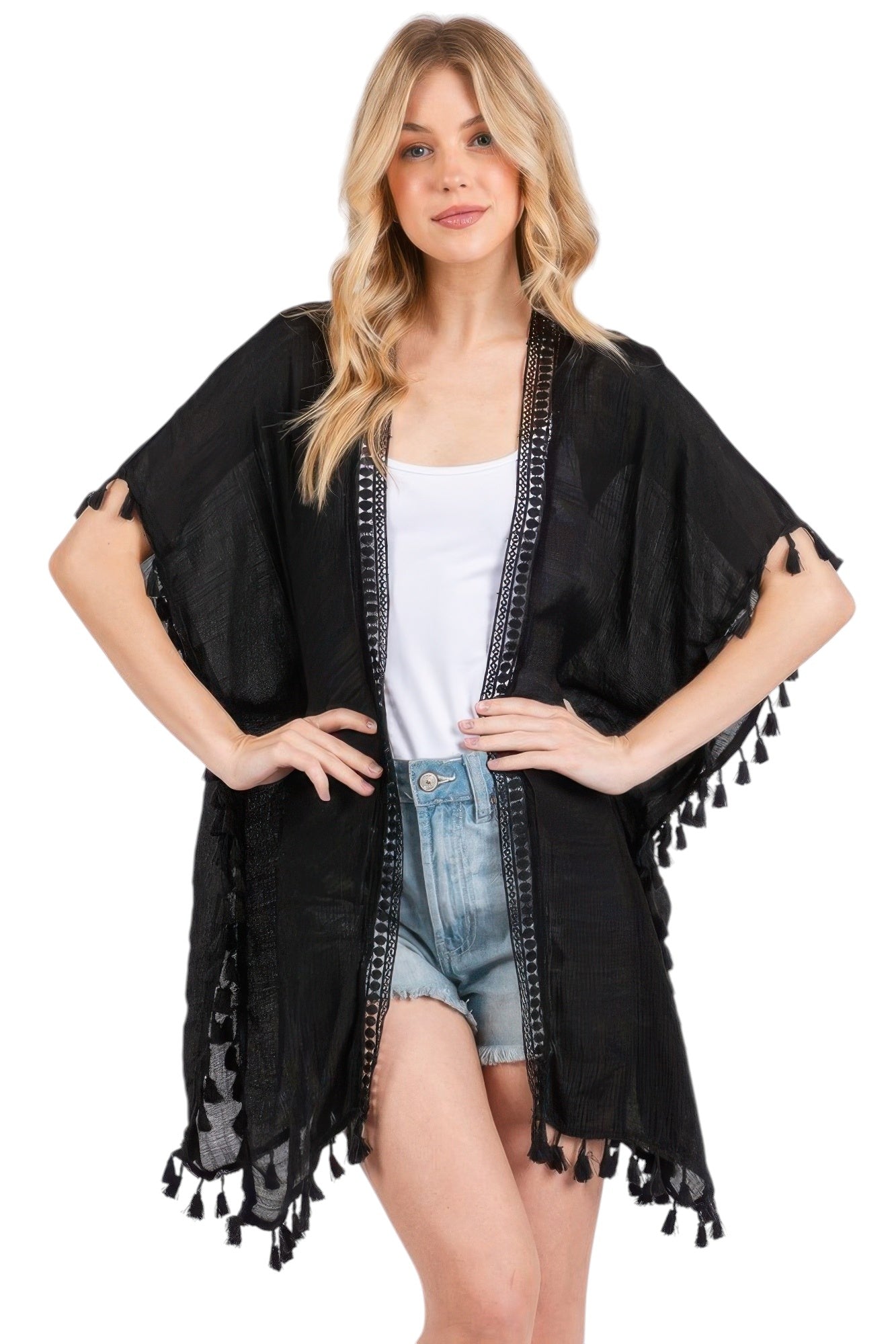 Crochet And Tassel Trim Cover Up