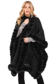 Faux Fur Collar And Trim Cape With Closure