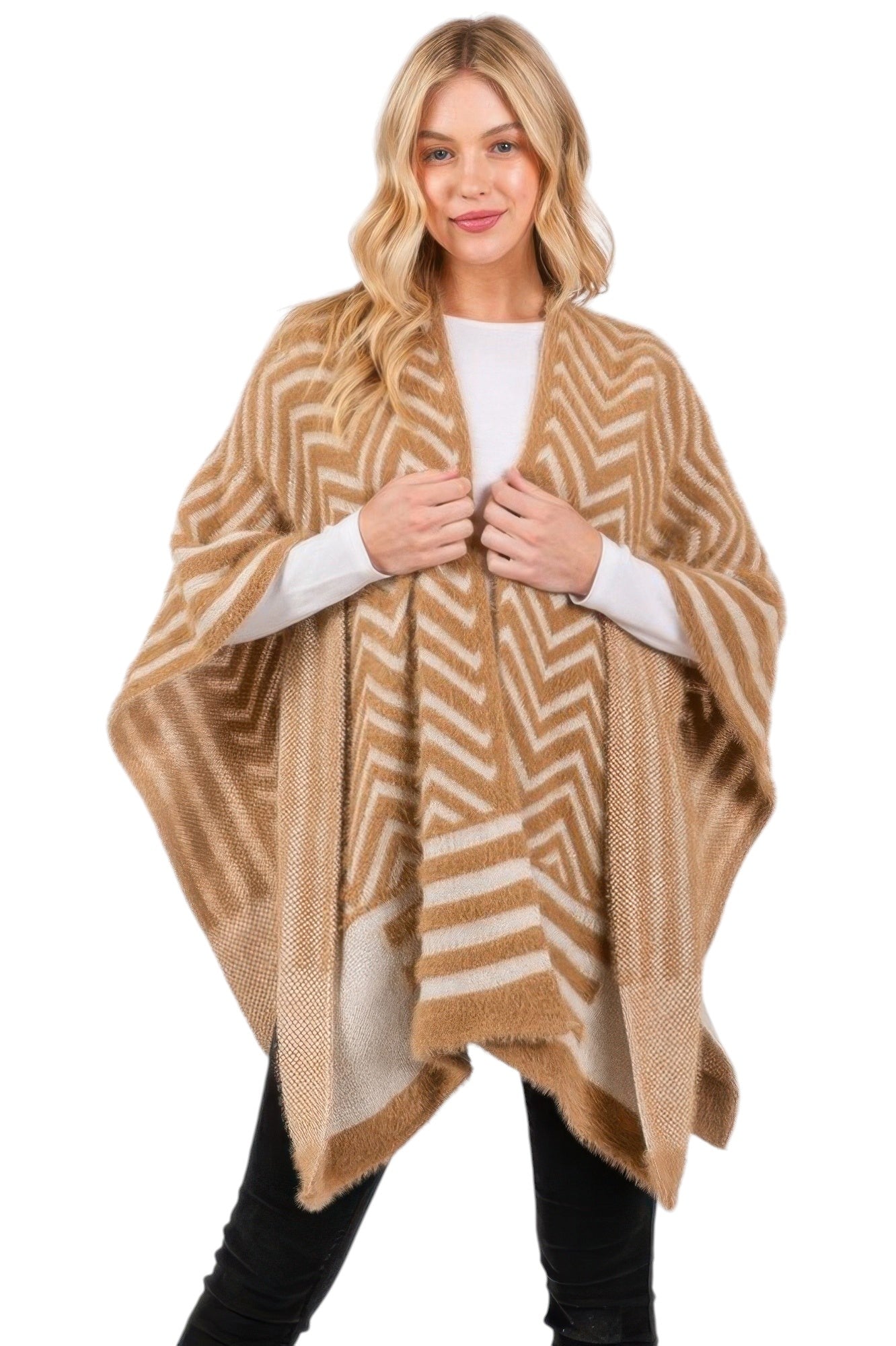 Fuzzy Chevron Pattern Ruana