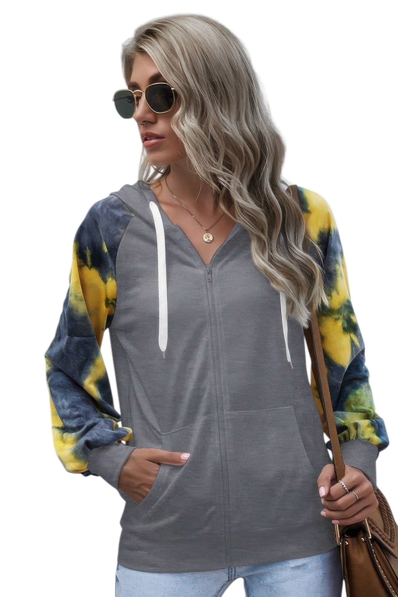 Tie Dye Full Zip Front Open Loose Hoodie