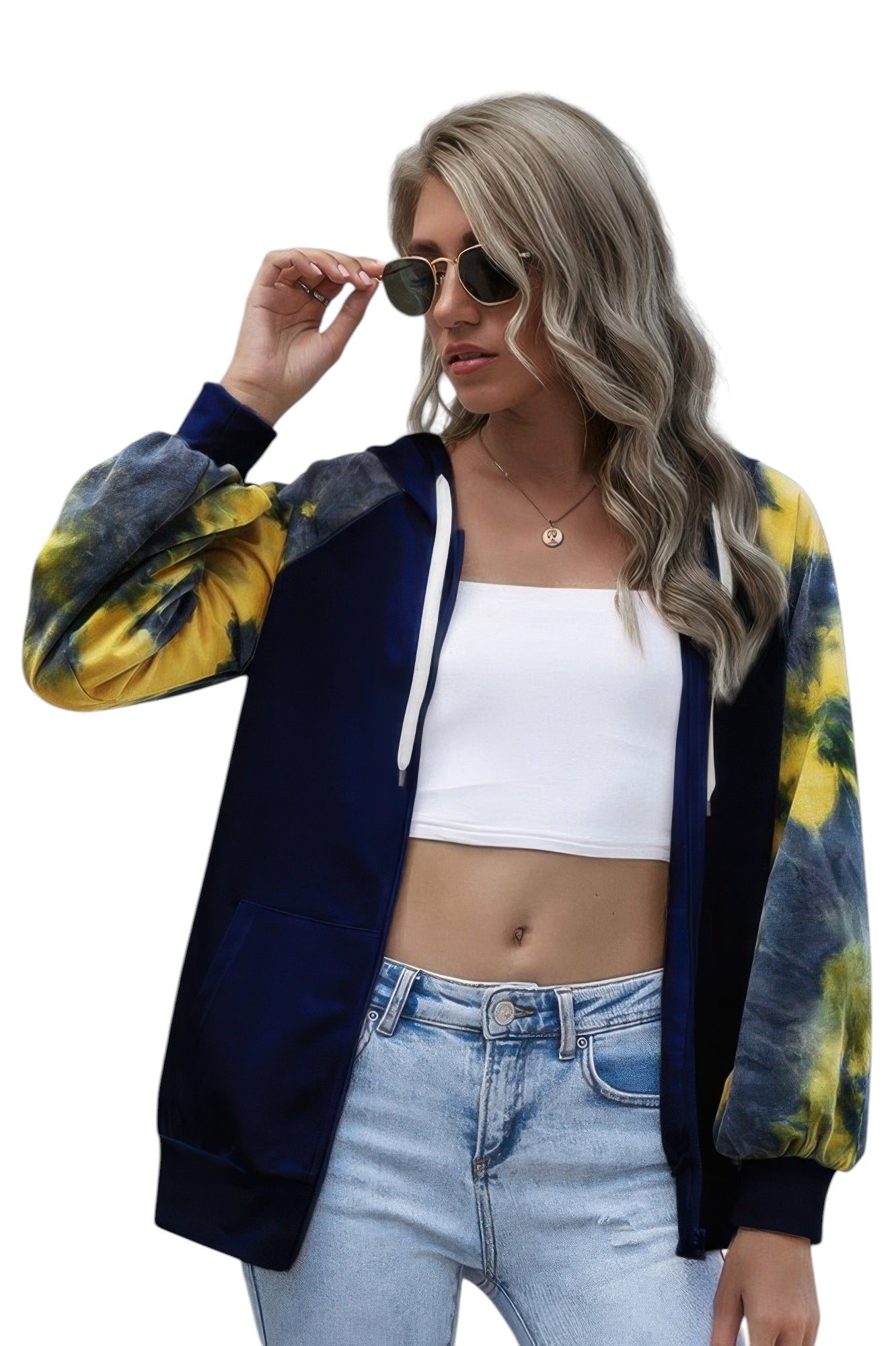 Tie Dye Full Zip Front Open Loose Hoodie