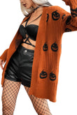 Pumpkin Print Open Front Long Sleeve Cardigan