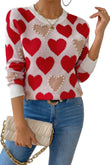 Round Neck Heart Shape Pearl Beads Knit Sweater